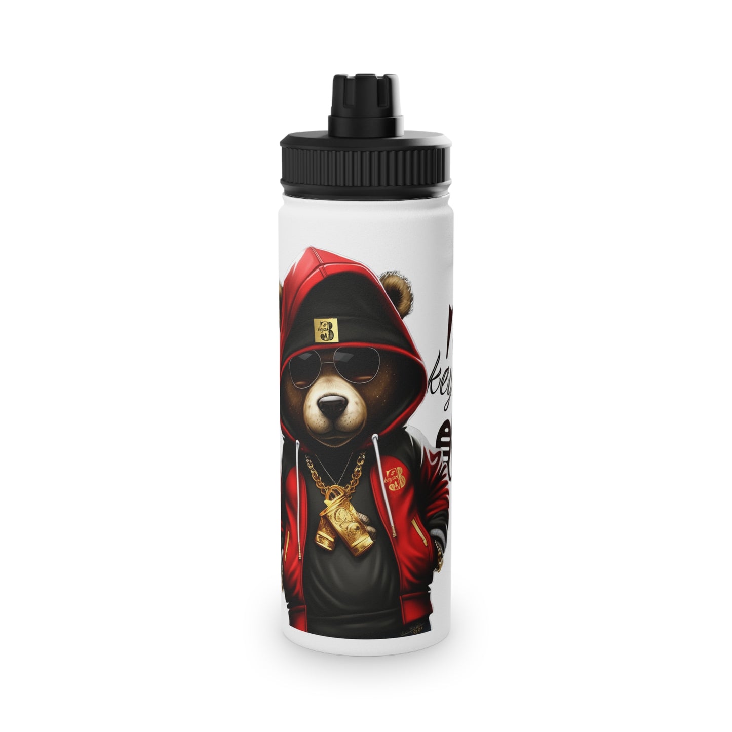 3keyz Cool Bear Red Stainless Steel Water Bottle with Sports Lid
