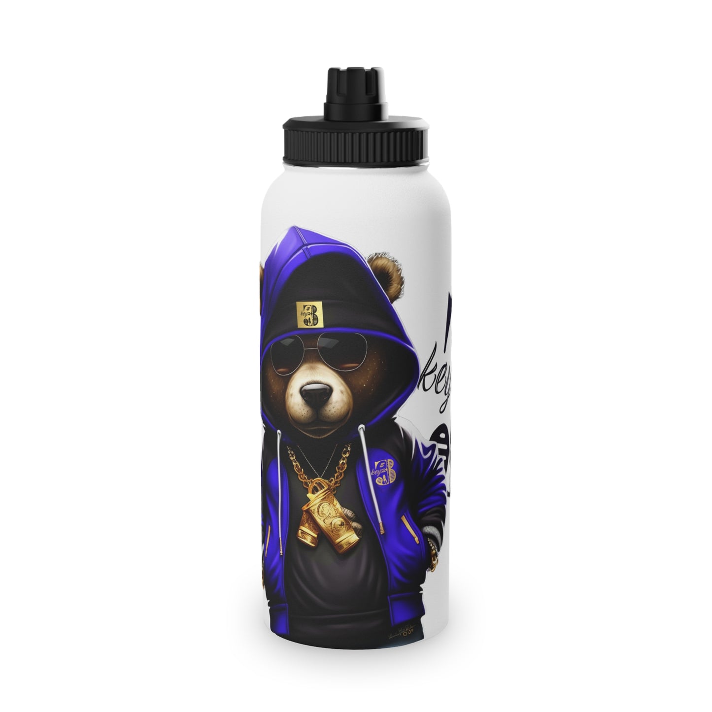 3keyz Cool Bear Blue Stainless Steel Water Bottle with Sports Lid