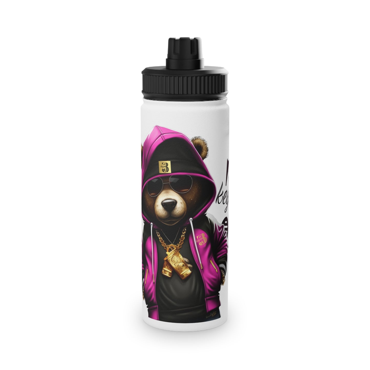 3keyz Cool Bear Pink Stainless Steel Water Bottle with Sports Lid