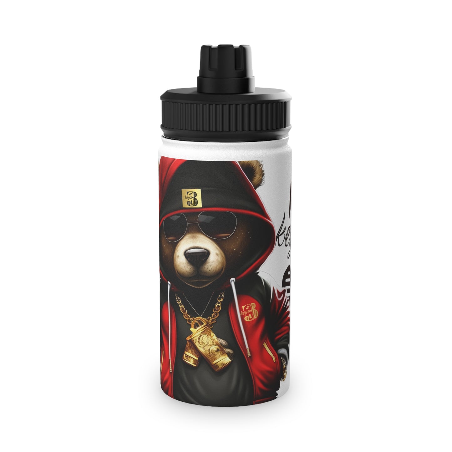3keyz Cool Bear Red Stainless Steel Water Bottle with Sports Lid