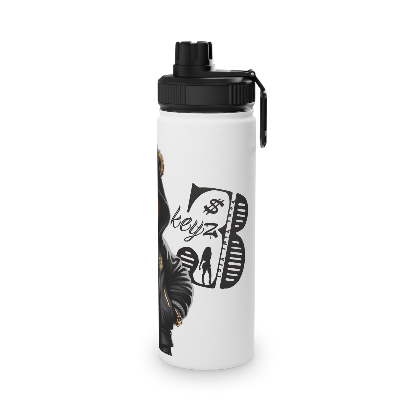 3keyz Cool Bear Black&Silver Stainless Steel Water Bottle with Sports Lid