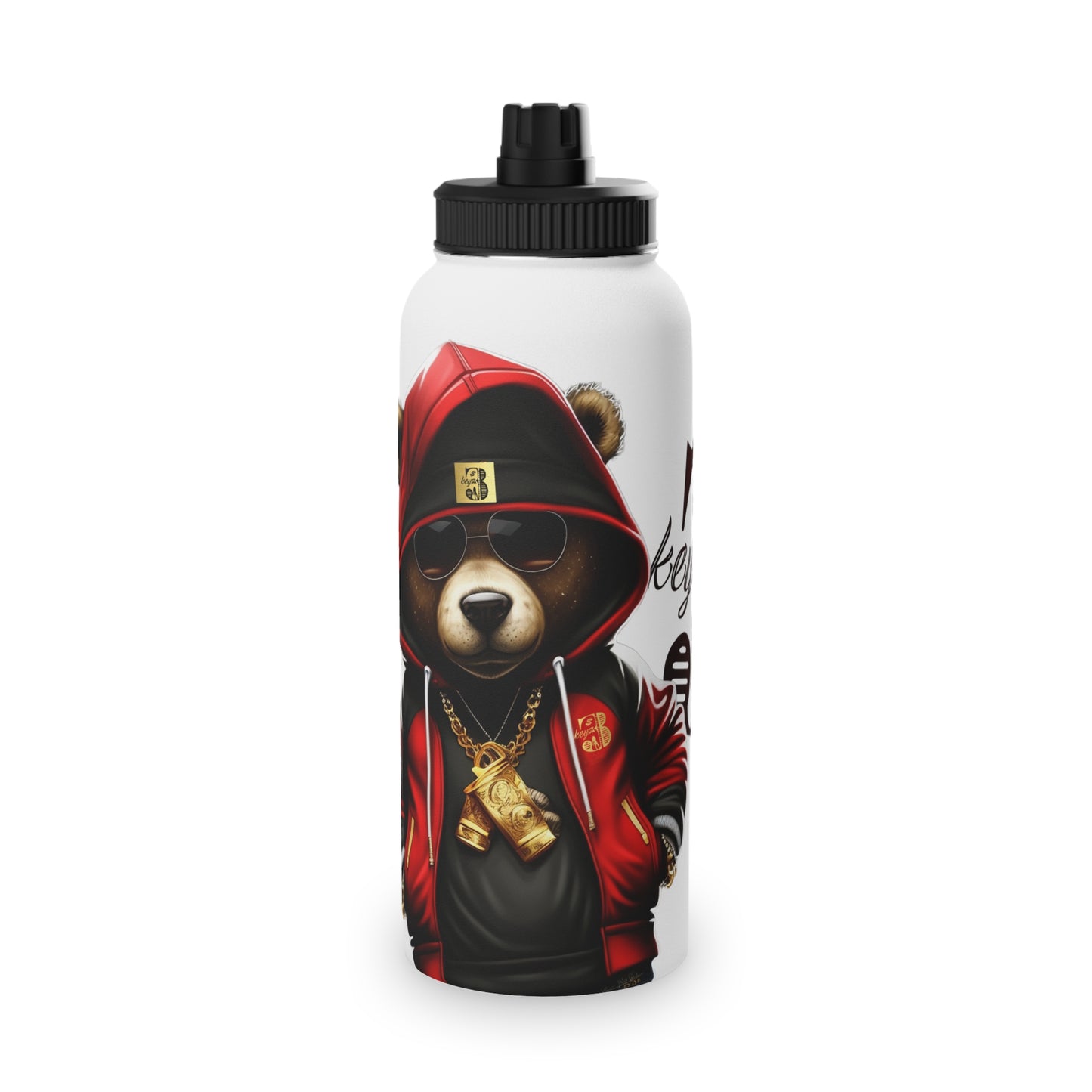 3keyz Cool Bear Red Stainless Steel Water Bottle with Sports Lid