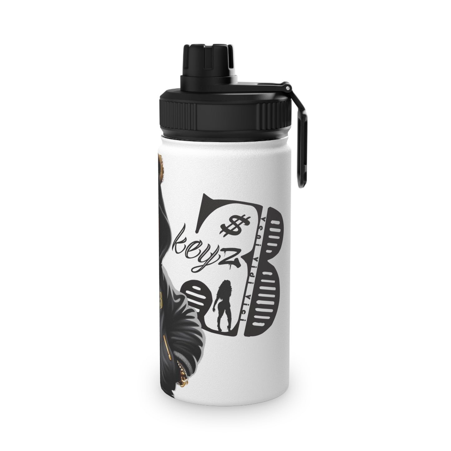 3keyz Cool Bear Black&Silver Stainless Steel Water Bottle with Sports Lid