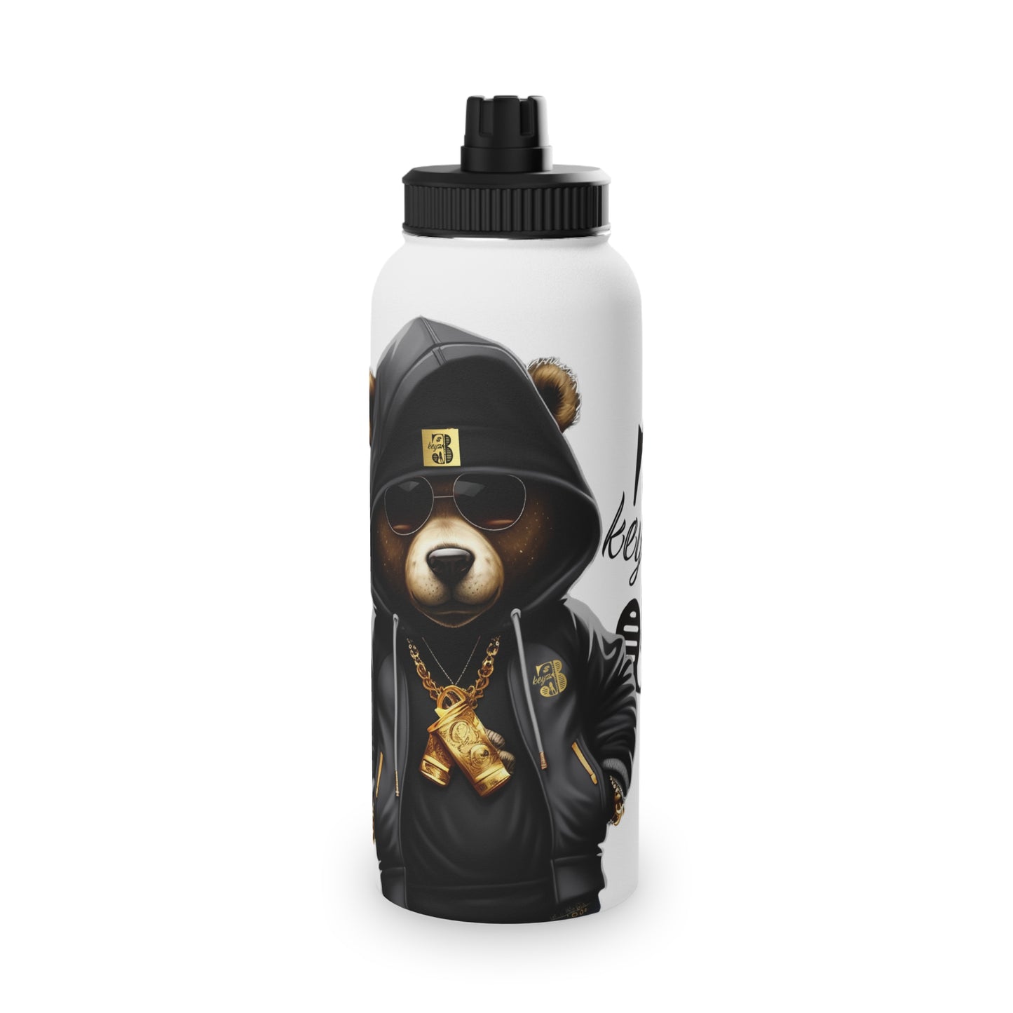 3keyz Cool Bear Black&Silver Stainless Steel Water Bottle with Sports Lid