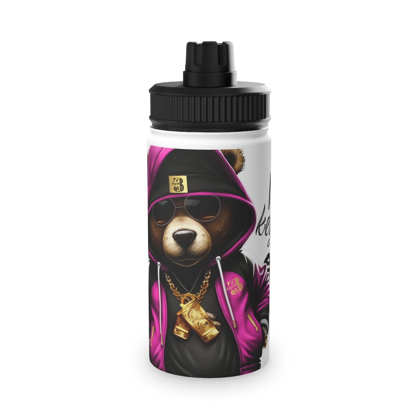3keyz Cool Bear Pink Stainless Steel Water Bottle with Sports Lid