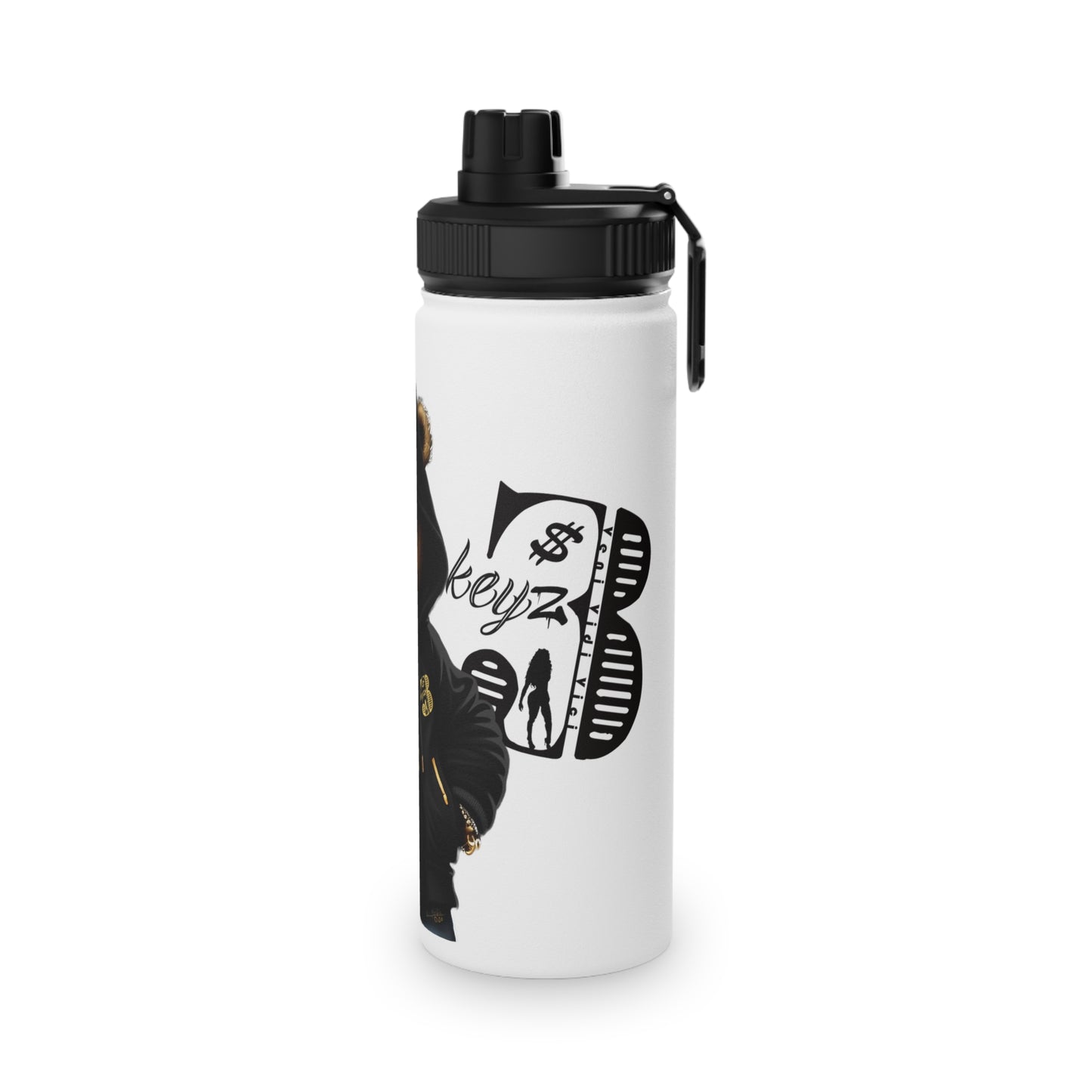 3keyz Cool Bear Black Stainless Steel Water Bottle with Sports Lid