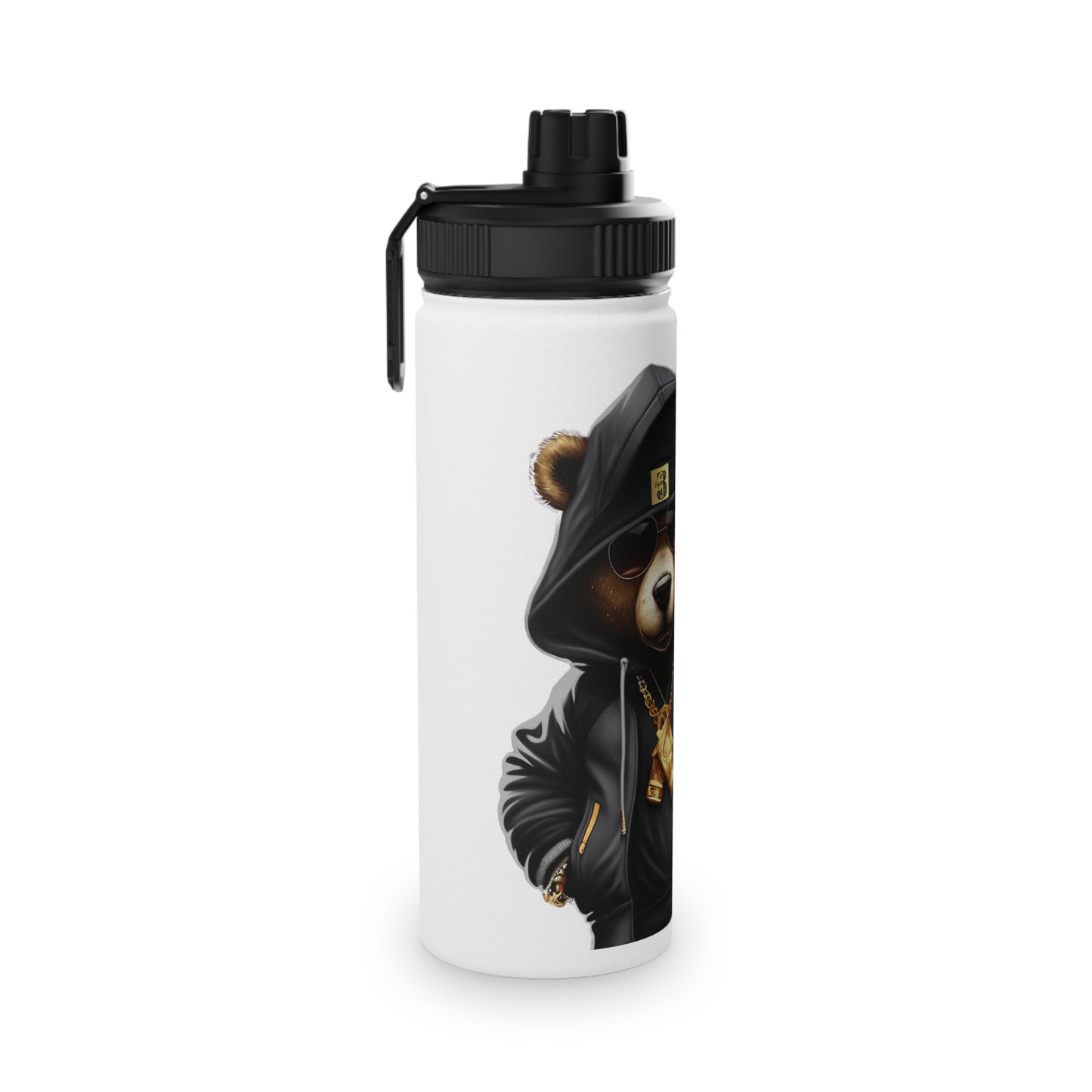 3keyz Cool Bear Black&Silver Stainless Steel Water Bottle with Sports Lid