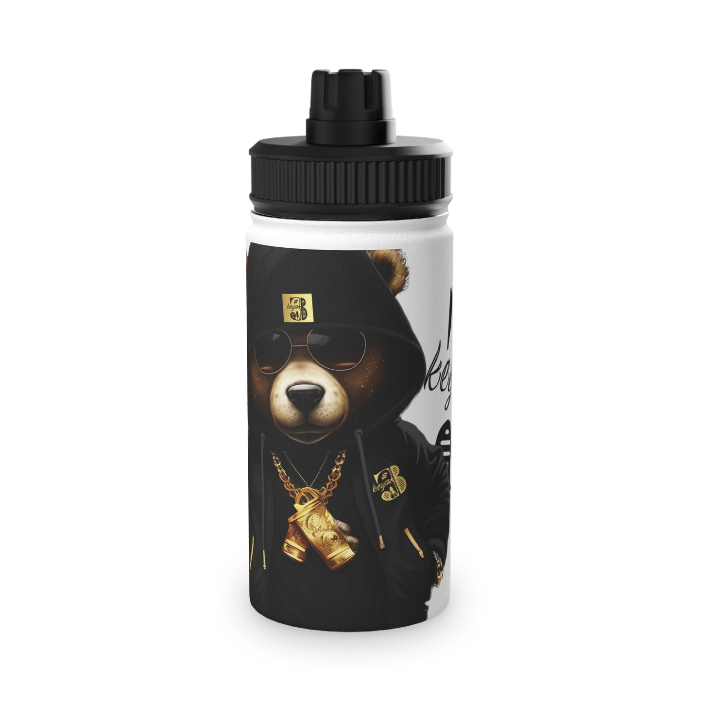 3keyz Cool Bear Black Stainless Steel Water Bottle with Sports Lid