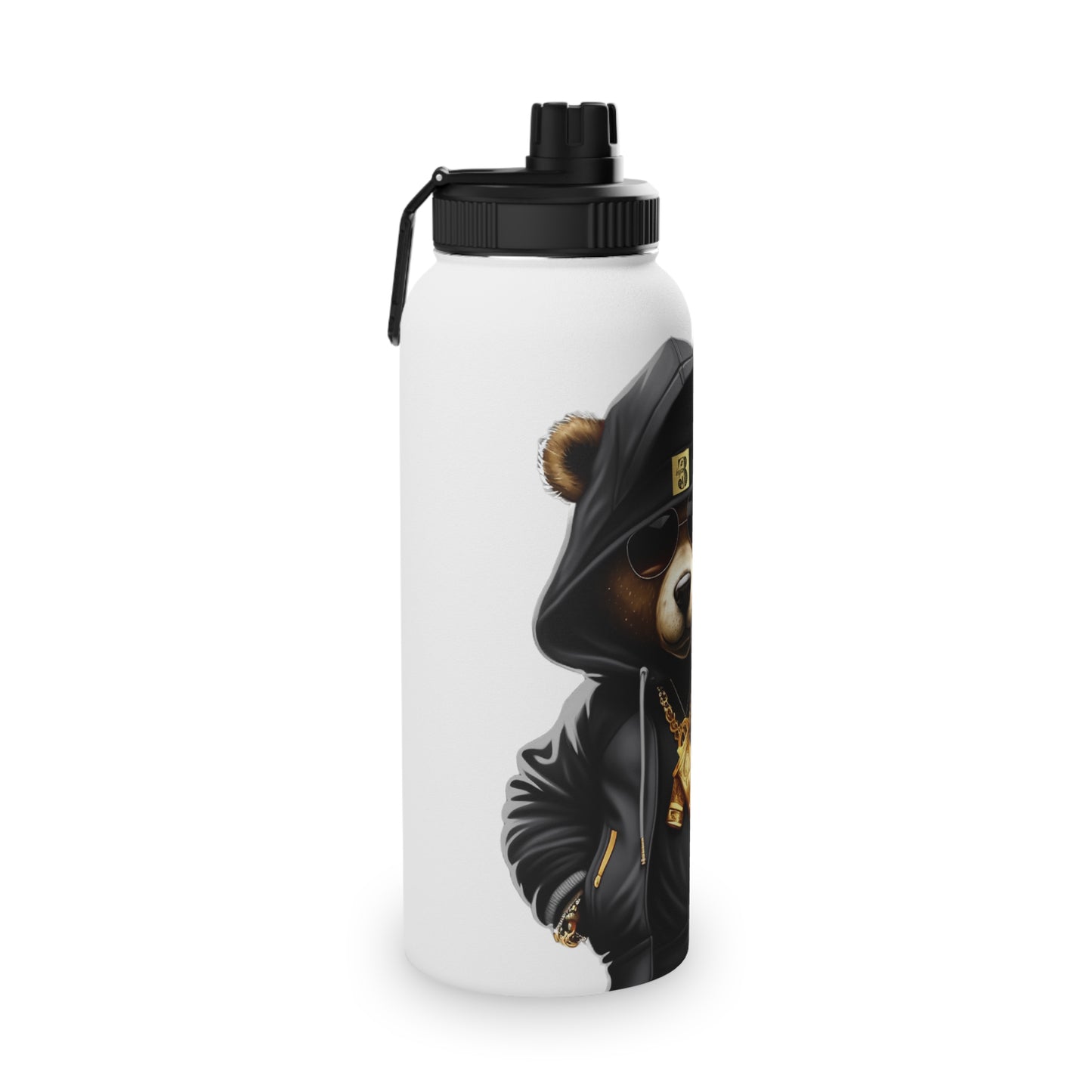 3keyz Cool Bear Black&Silver Stainless Steel Water Bottle with Sports Lid