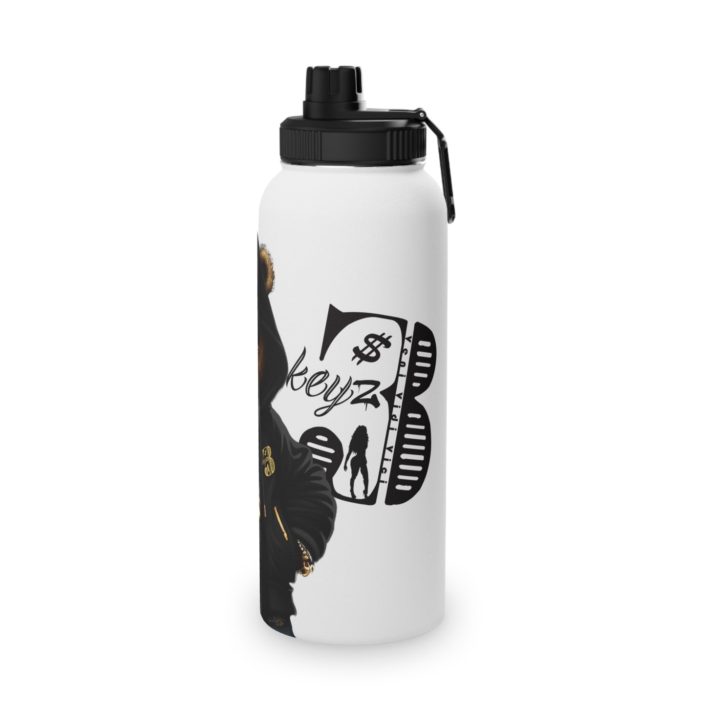 3keyz Cool Bear Black Stainless Steel Water Bottle with Sports Lid