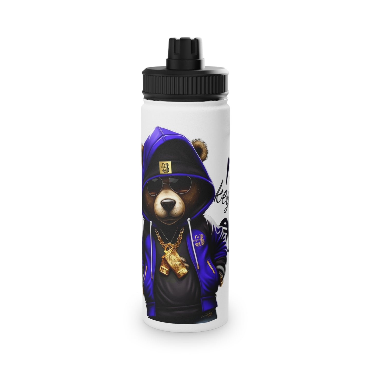3keyz Cool Bear Blue Stainless Steel Water Bottle with Sports Lid