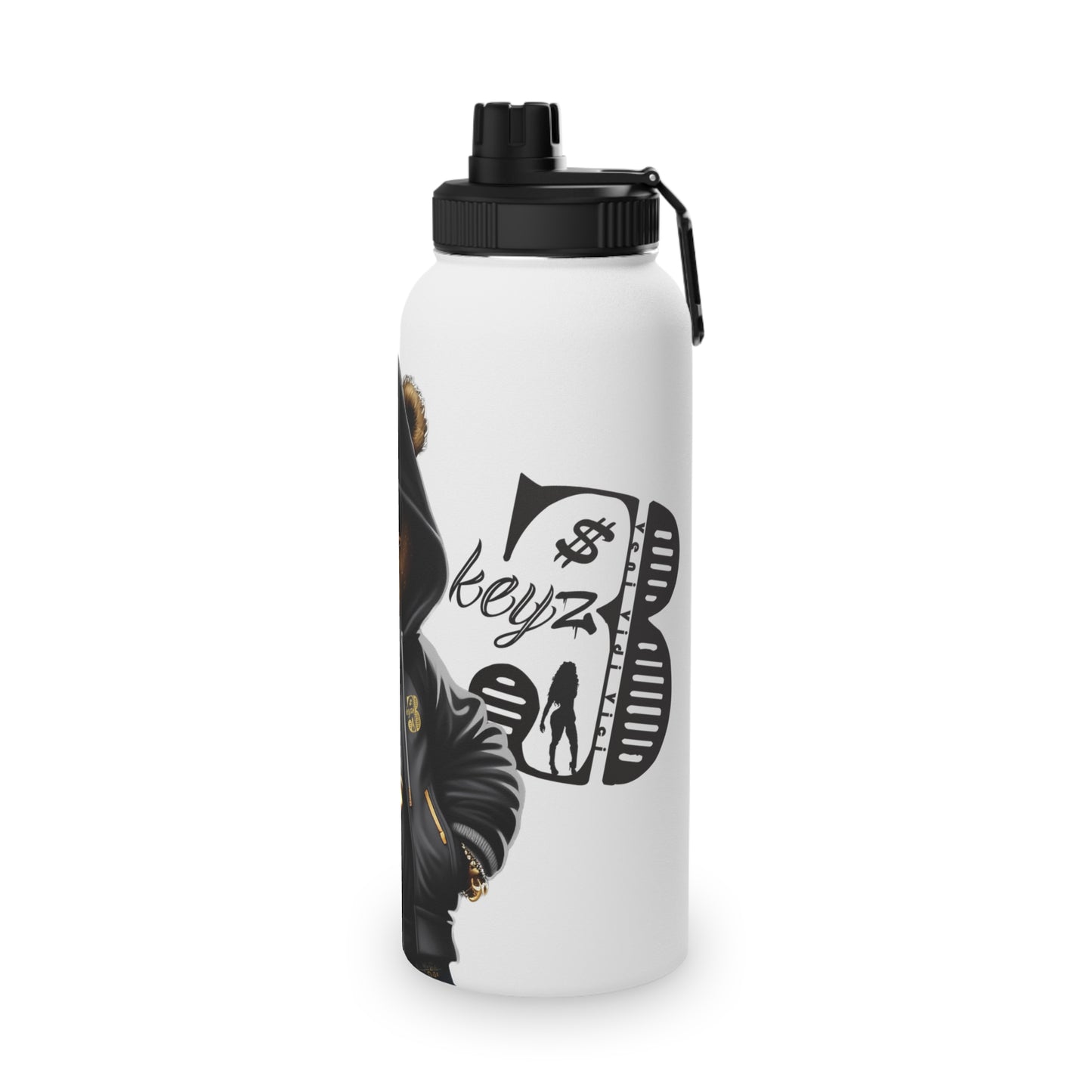 3keyz Cool Bear Black&Silver Stainless Steel Water Bottle with Sports Lid