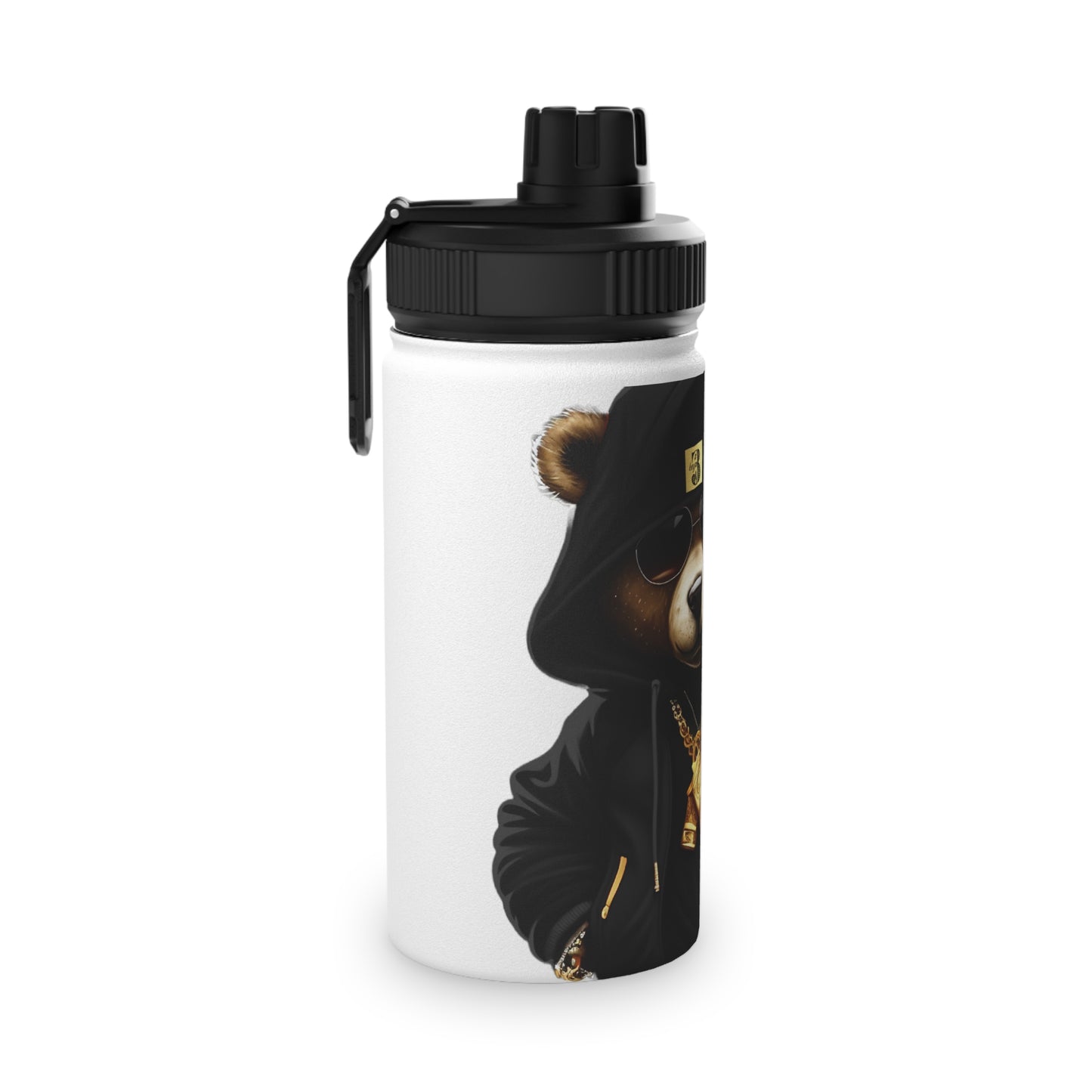 3keyz Cool Bear Black Stainless Steel Water Bottle with Sports Lid
