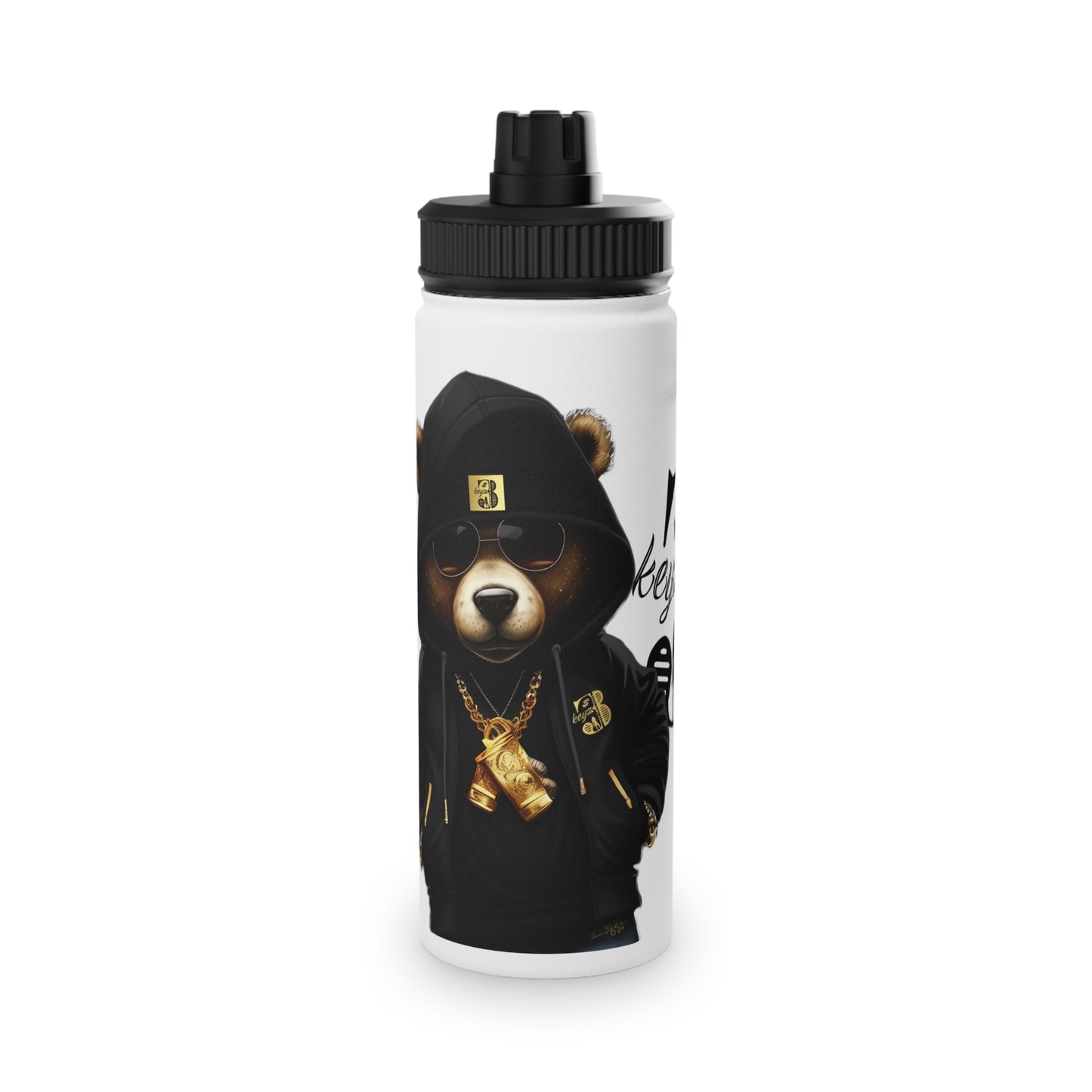 3keyz Cool Bear Black Stainless Steel Water Bottle with Sports Lid