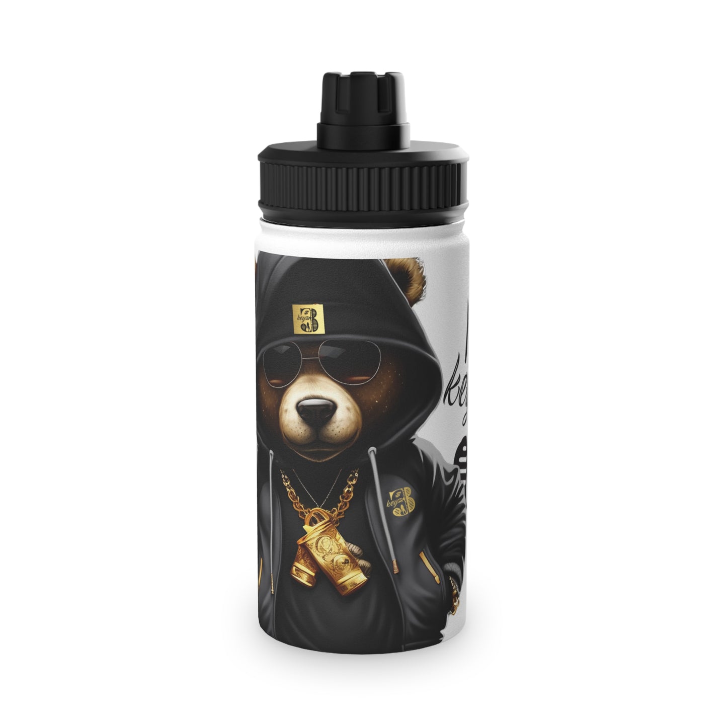 3keyz Cool Bear Black&Silver Stainless Steel Water Bottle with Sports Lid