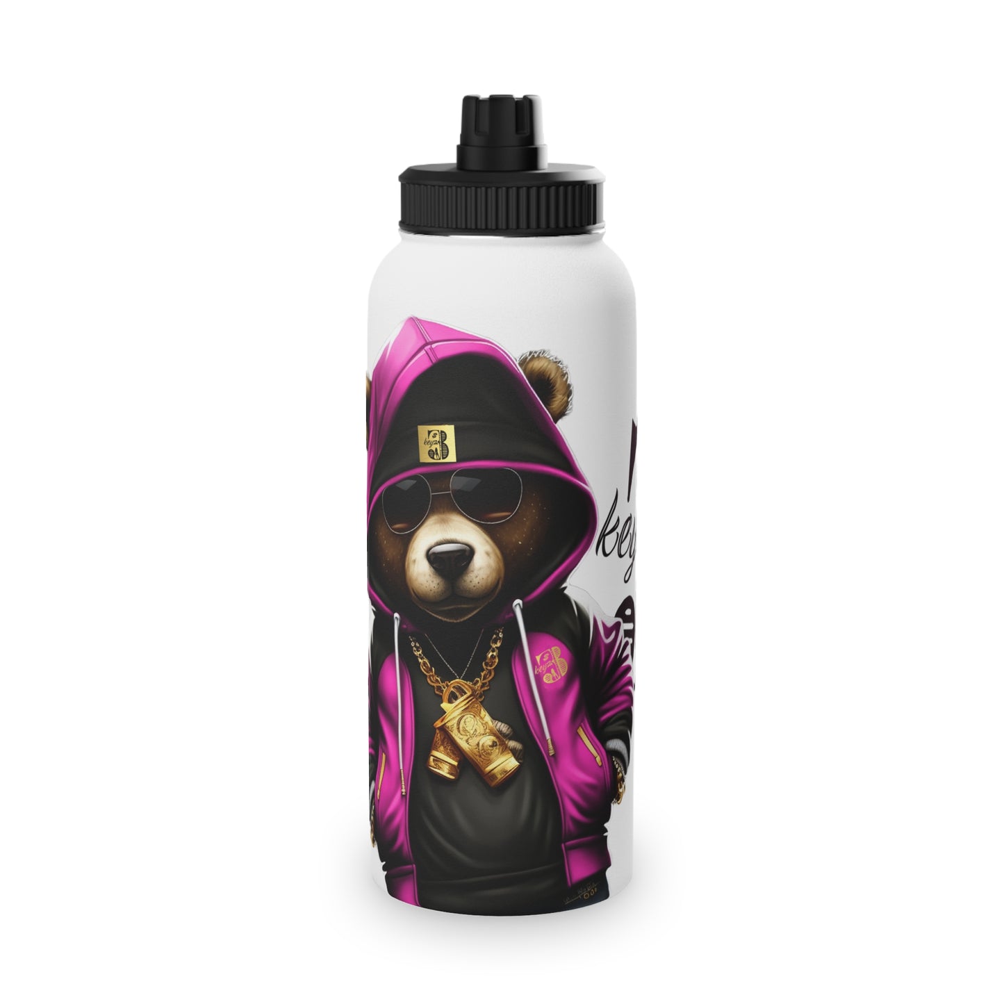3keyz Cool Bear Pink Stainless Steel Water Bottle with Sports Lid