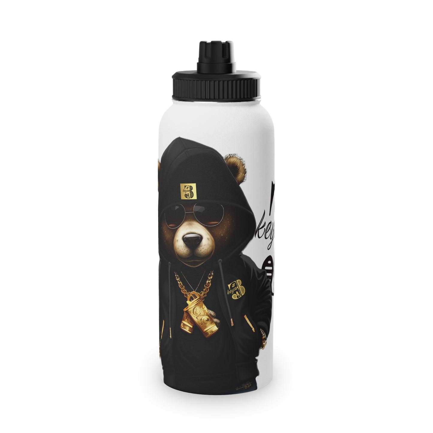 3keyz Cool Bear Black Stainless Steel Water Bottle with Sports Lid