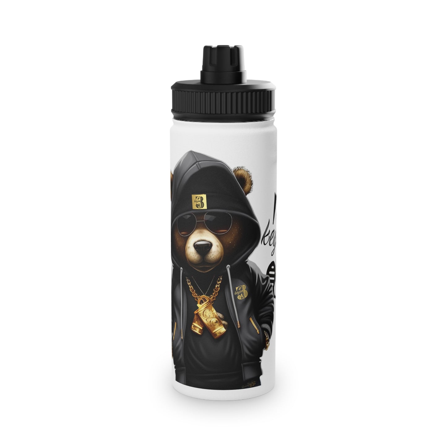 3keyz Cool Bear Black&Silver Stainless Steel Water Bottle with Sports Lid