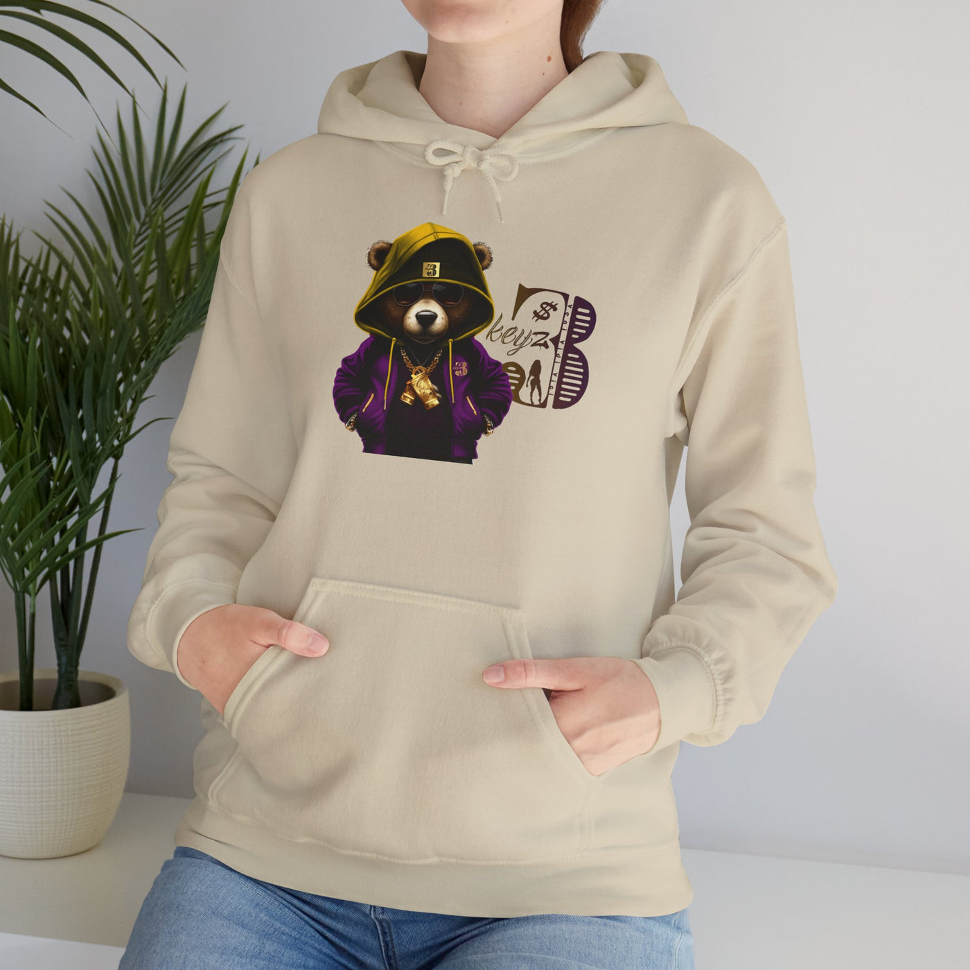 Unisex Hooded Sweatshirt 3keyz OG Teddy Drip Design Purple/Gold