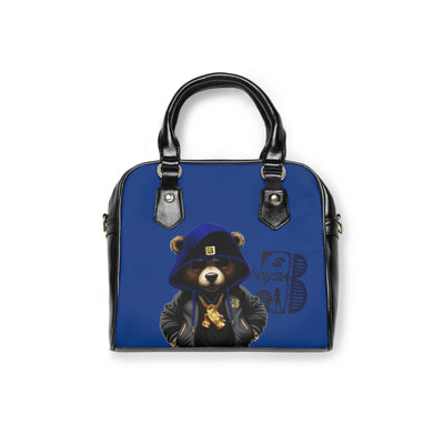 3keyz Deep Blue Bear Shoulder Handbag – Cute Urban Teddy with Hoodie & Gold Chain