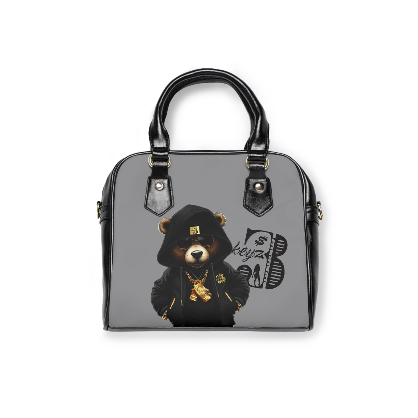 3keyz Blackout Bear Shoulder Handbag – Cute Urban Teddy with Hoodie & Gold Chain