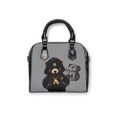 3keyz Blackout Bear Shoulder Handbag – Cute Urban Teddy with Hoodie & Gold Chain