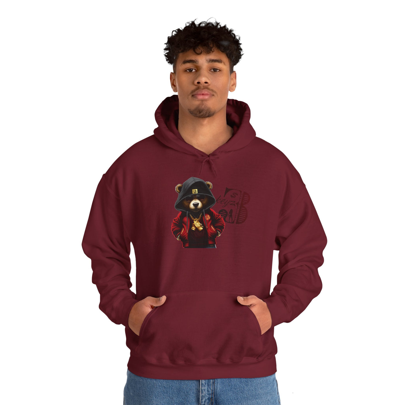 Unisex Hooded Sweatshirt 3keyz OG Teddy Drip Design Black/Red