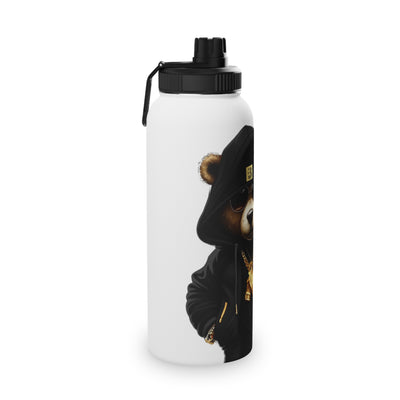 3keyz Cool Bear Black Stainless Steel Water Bottle with Sports Lid