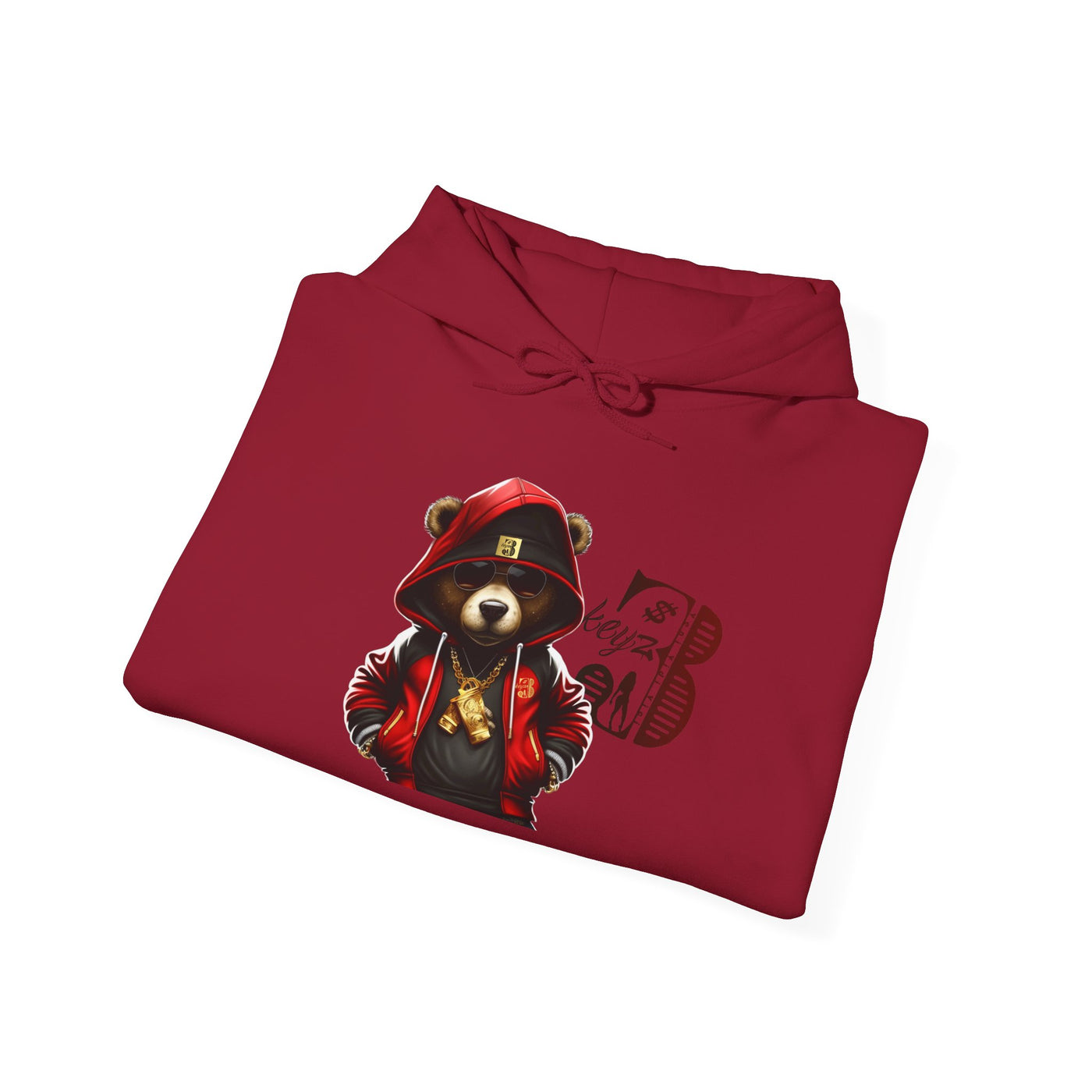 Unisex Hooded Sweatshirt 3keyz OG Teddy Drip Design Red/Black