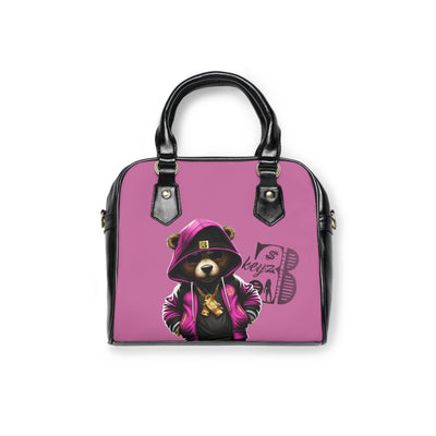 Pink 3keyz Bear Shoulder Handbag – Cute Urban Teddy with Hoodie & Gold Chain