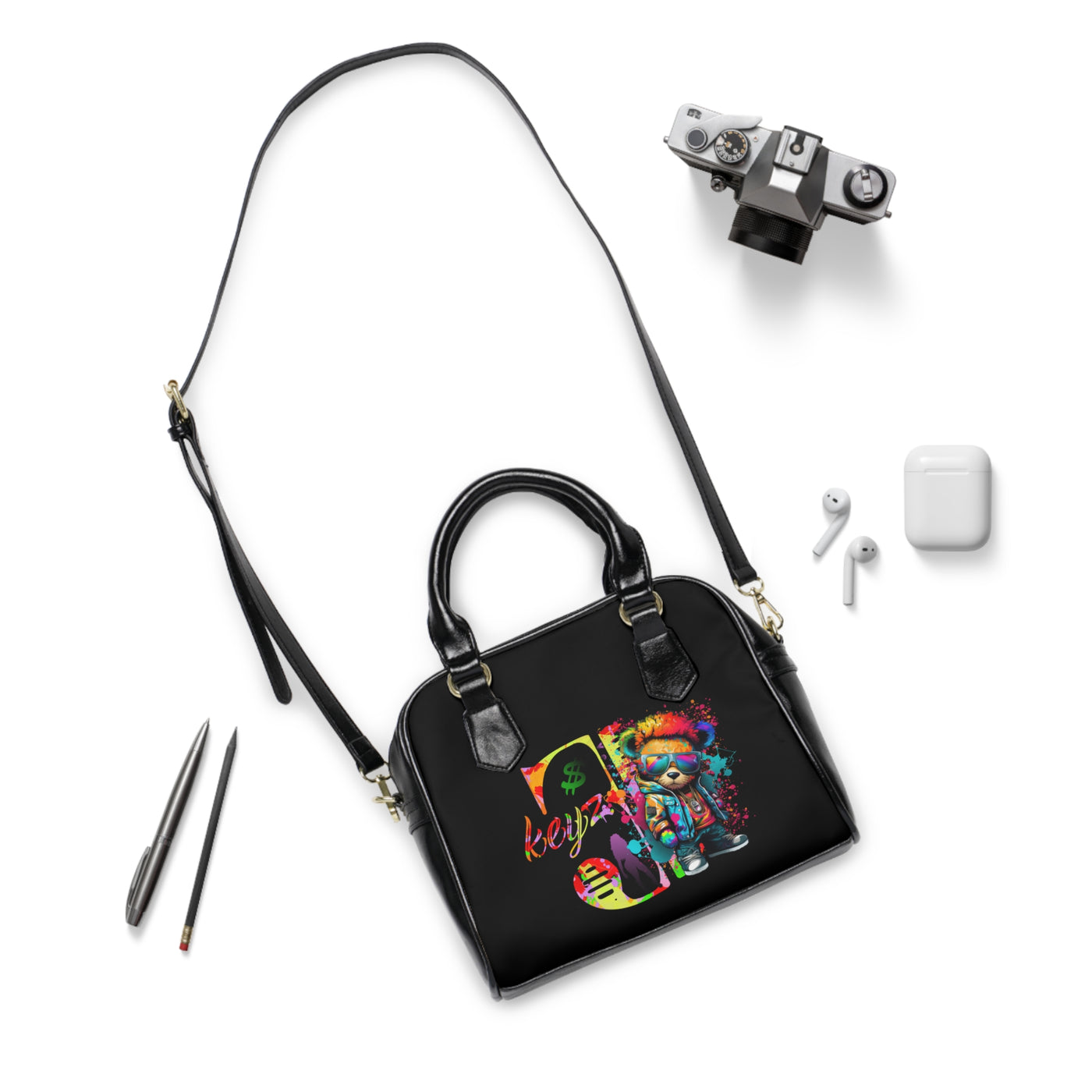 3keyz Paint Splatter Teddy Bear Shoulder Handbag