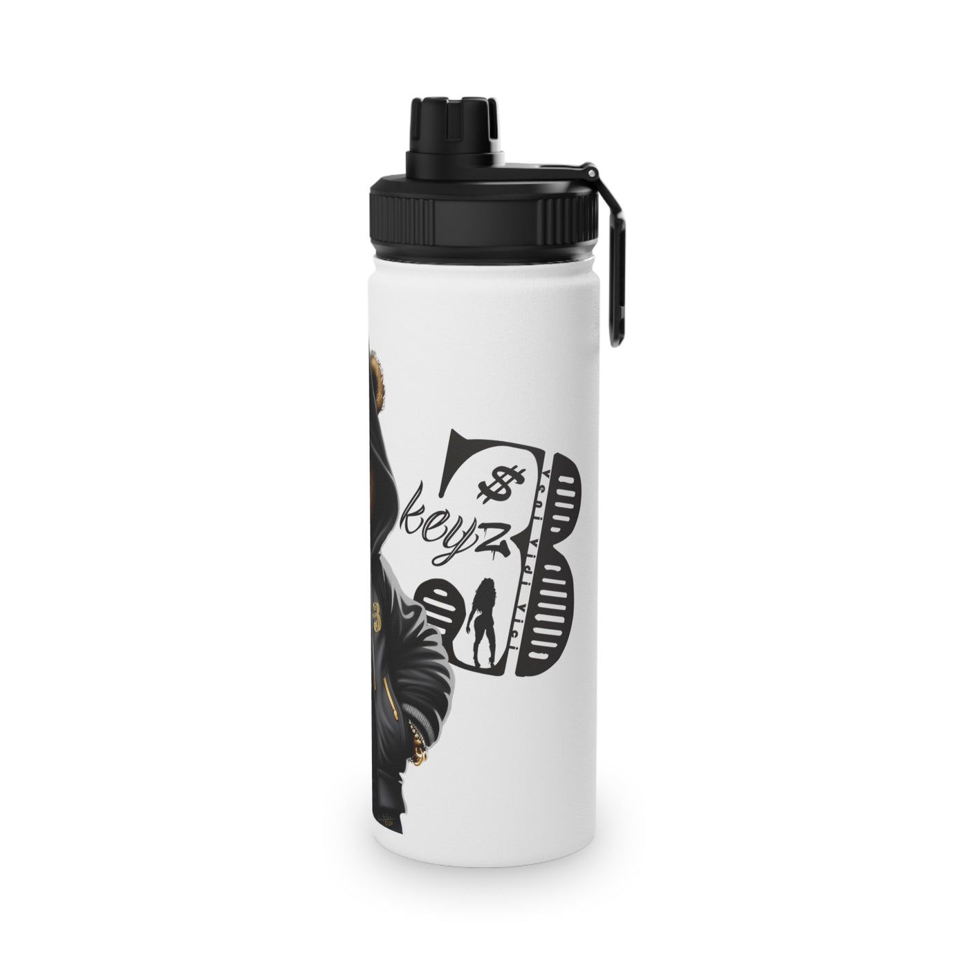 3keyz Cool Bear Black&Silver Stainless Steel Water Bottle with Sports Lid