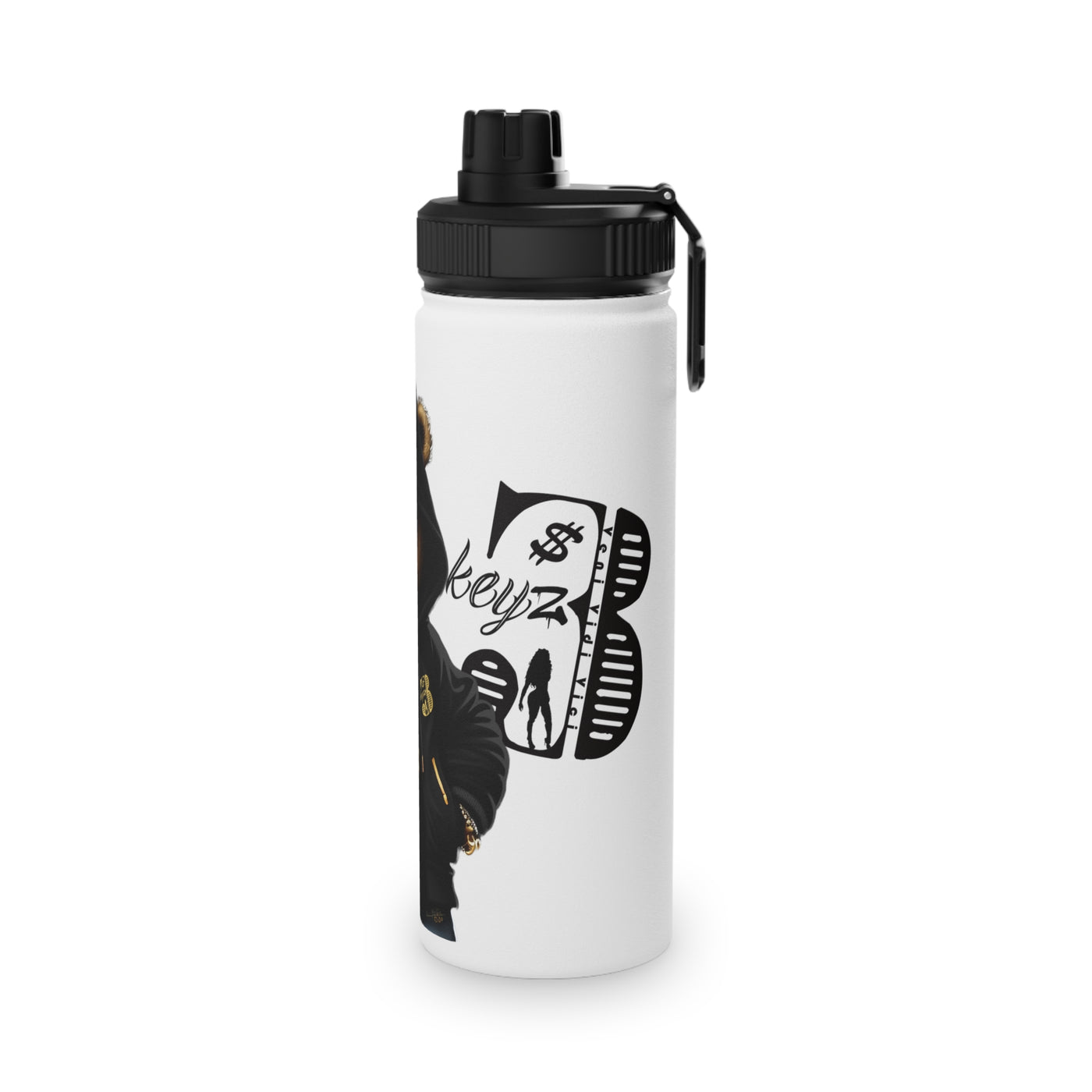 3keyz Cool Bear Black Stainless Steel Water Bottle with Sports Lid