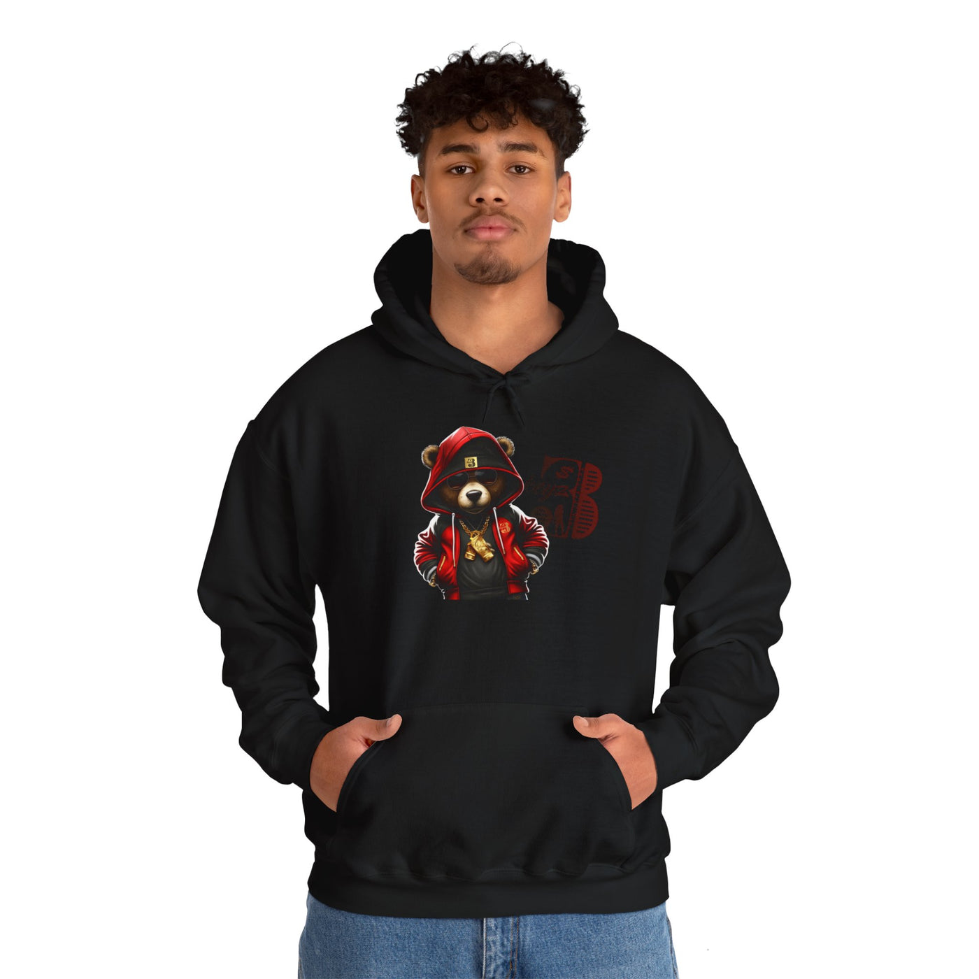 Unisex Hooded Sweatshirt 3keyz OG Teddy Drip Design Red/Black