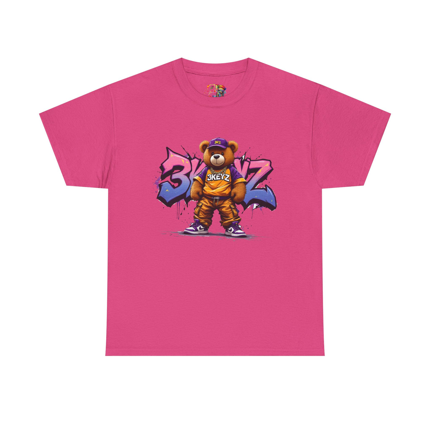 Teddy Drip Unisex Tee in Pink and Purple