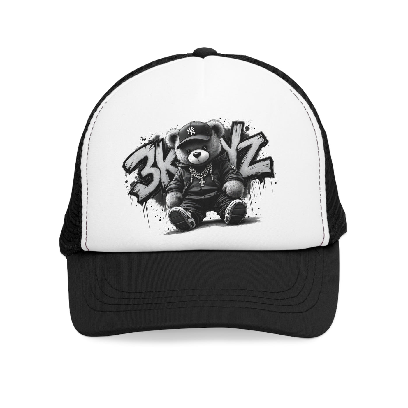 3keyz Black and White Trucker Hat Drip Design