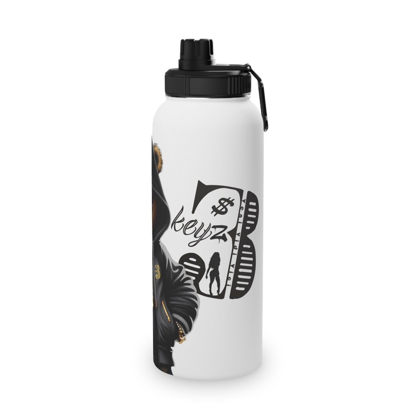 3keyz Cool Bear Black&Silver Stainless Steel Water Bottle with Sports Lid