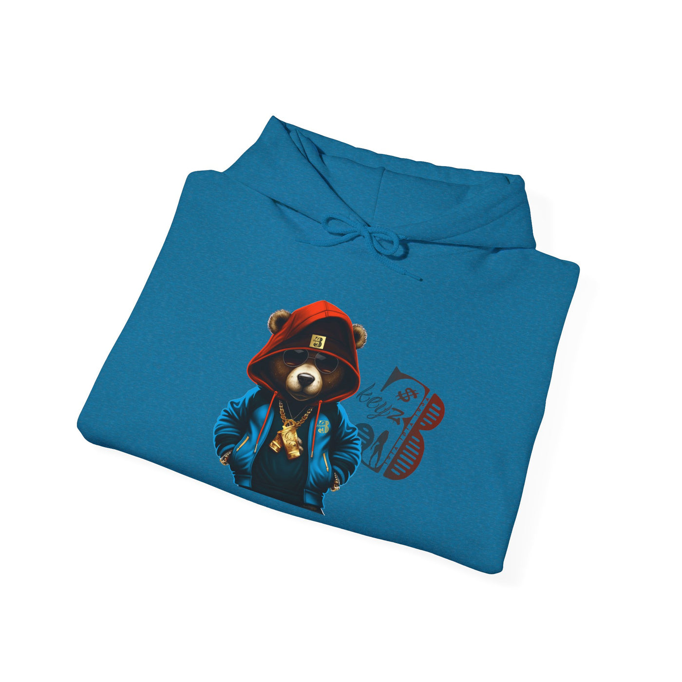Unisex Hooded Sweatshirt 3keyz OG Teddy Drip Design Blue/Orange