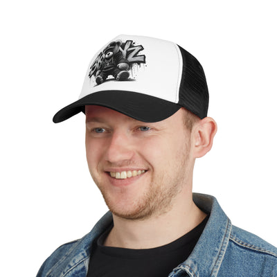 3keyz Black and White Trucker Hat Drip Design