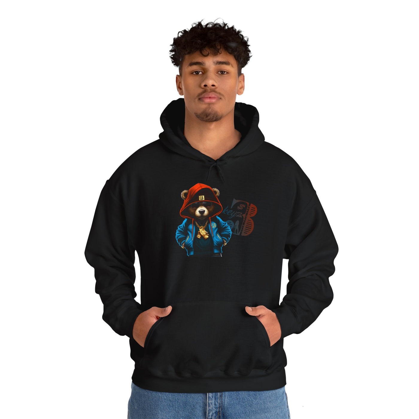 Unisex Hooded Sweatshirt 3keyz OG Teddy Drip Design Blue/Orange