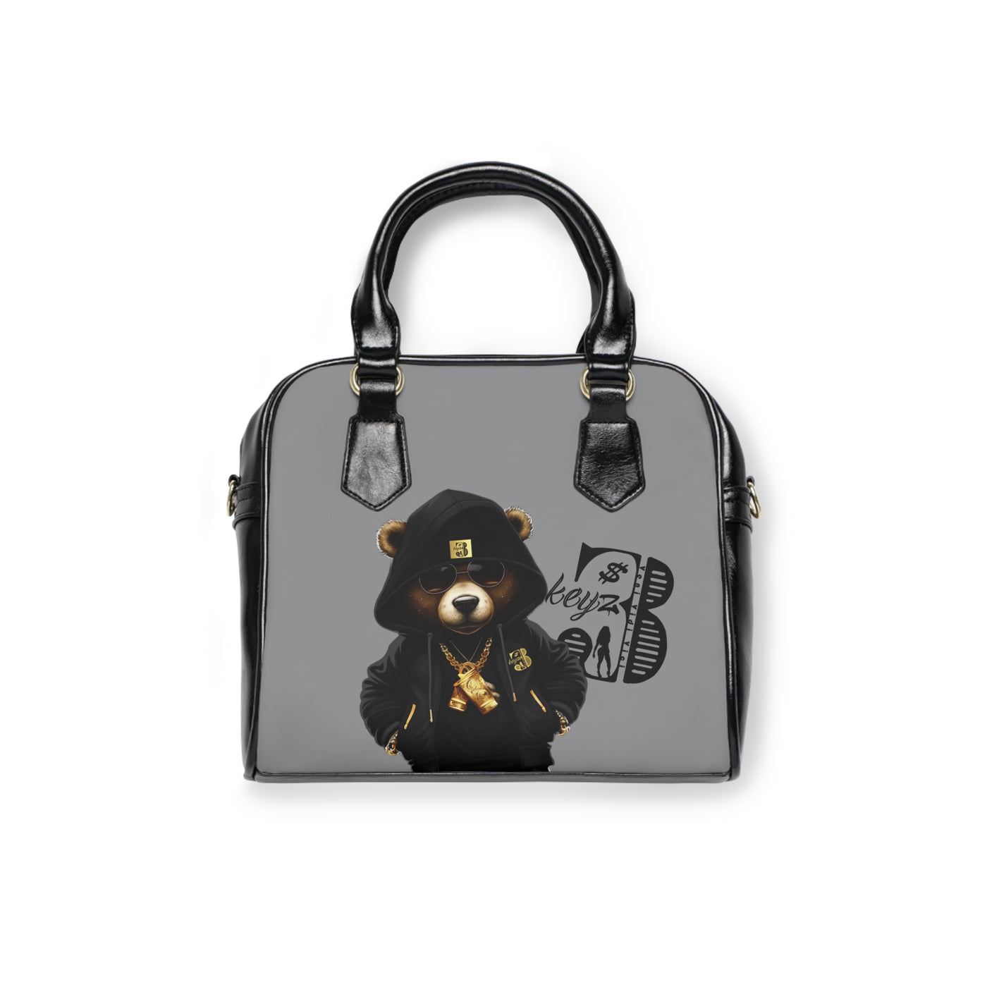 3keyz Blackout Bear Shoulder Handbag – Cute Urban Teddy with Hoodie & Gold Chain