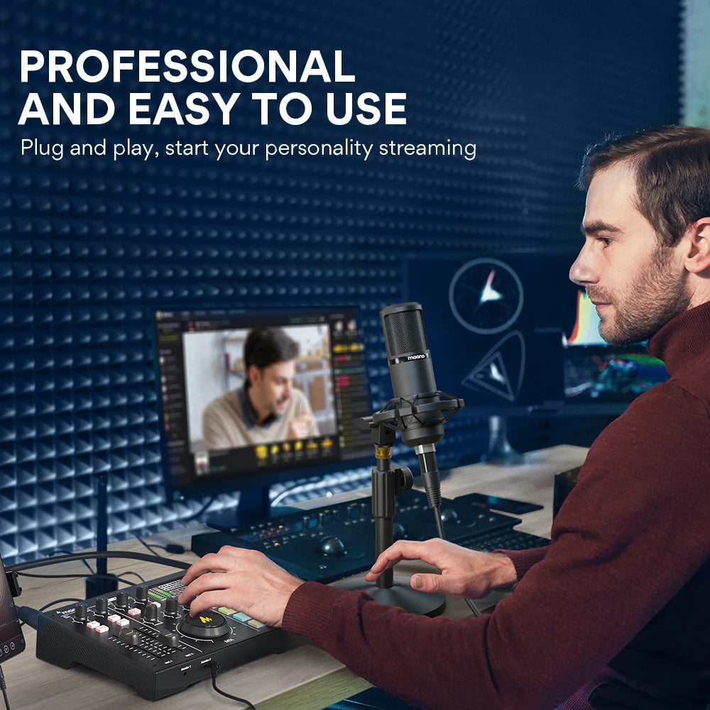 MAONO Professional Podcast Studio Bundle - All-in-One Audio Interface with Dual XLR Inputs, Condenser Microphone, and Gaming Headphones