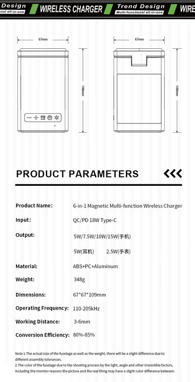 6-in-1 Bluetooth Speaker with Magnetic Wireless Charger, Folding Fast Charging Dock, Audio Clock, Compatible with Apple Devices