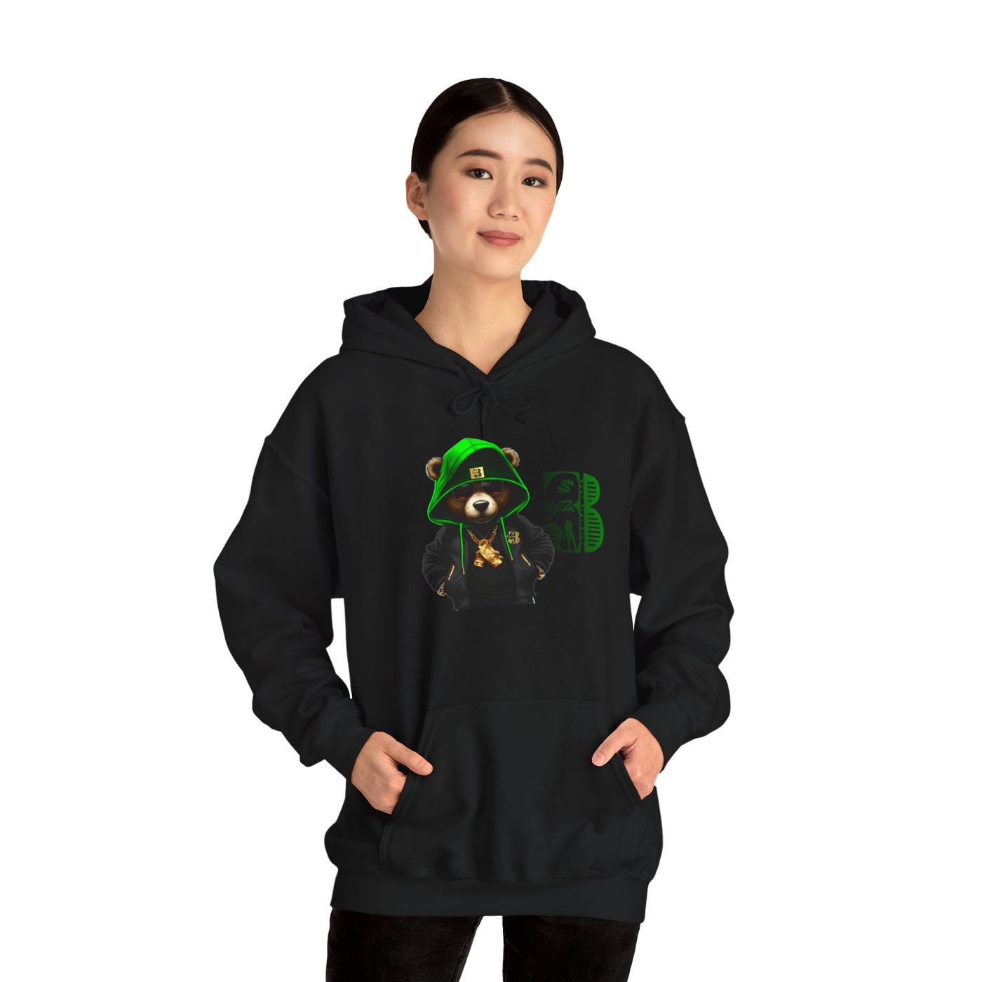 Unisex Hooded Sweatshirt 3keyz OG Teddy Drip Design Lime/Black