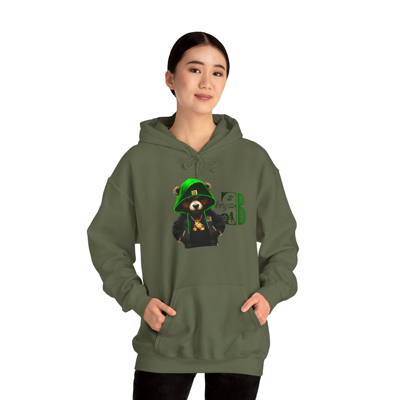 Unisex Hooded Sweatshirt 3keyz OG Teddy Drip Design Lime/Black