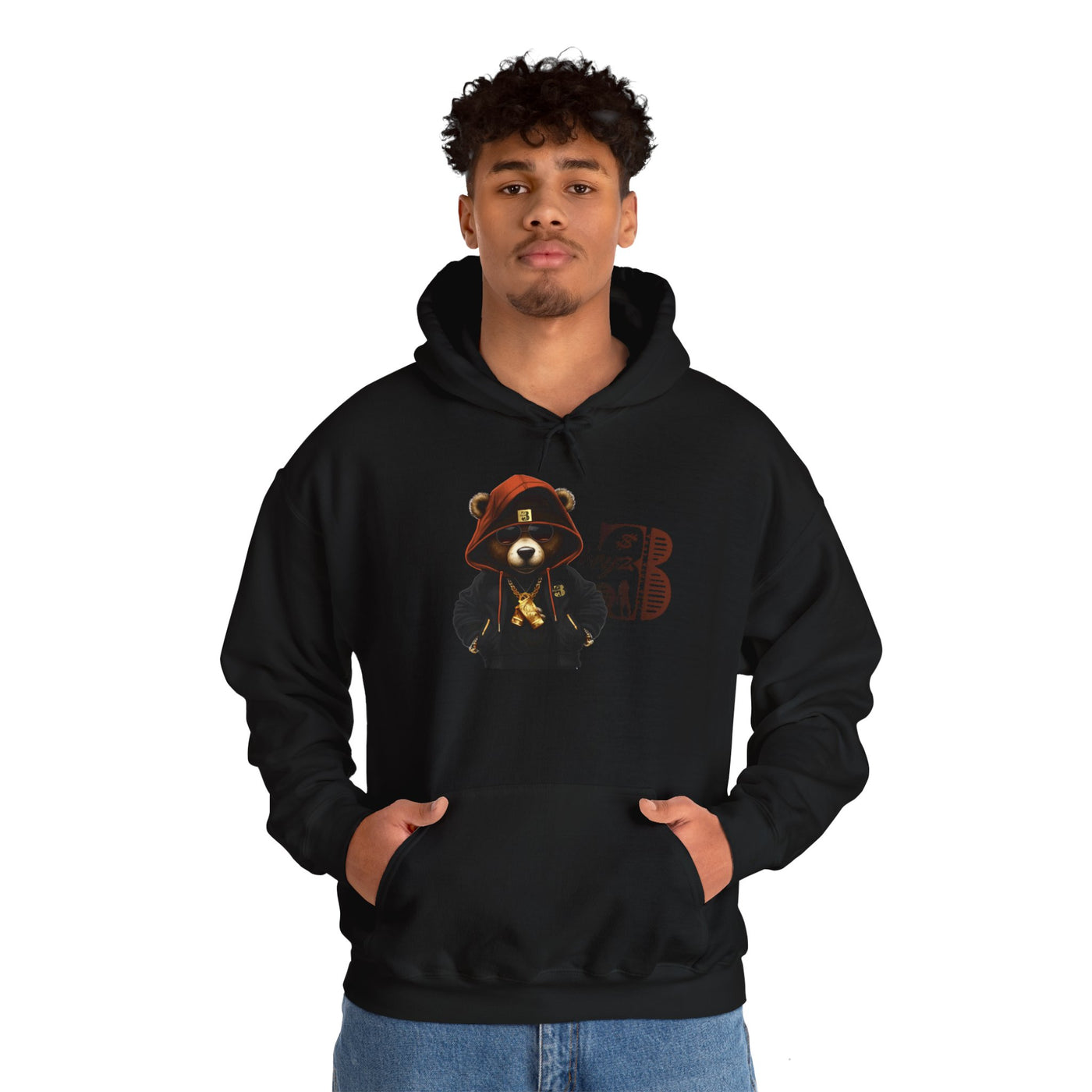 Unisex Hooded Sweatshirt 3keyz OG Teddy Drip Design Orange/Black