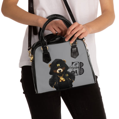 3keyz Blackout Bear Shoulder Handbag – Cute Urban Teddy with Hoodie & Gold Chain