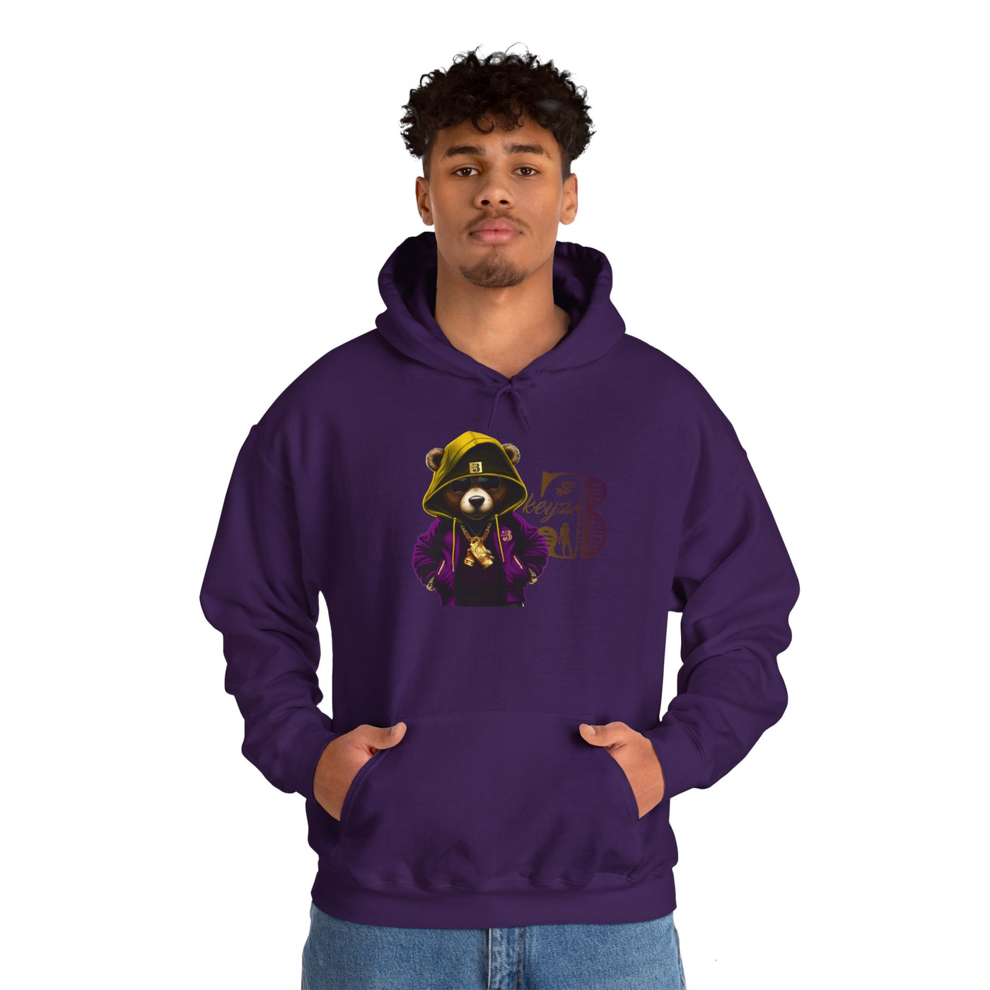 Unisex Hooded Sweatshirt 3keyz OG Teddy Drip Design Purple/Gold