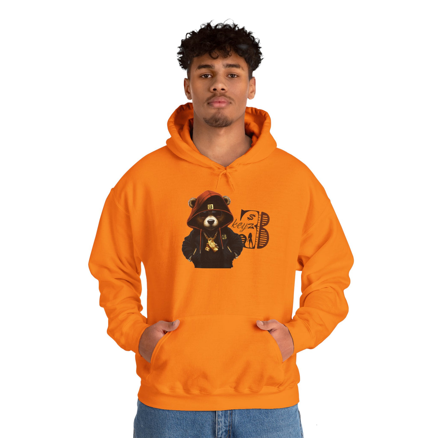Unisex Hooded Sweatshirt 3keyz OG Teddy Drip Design Orange/Black