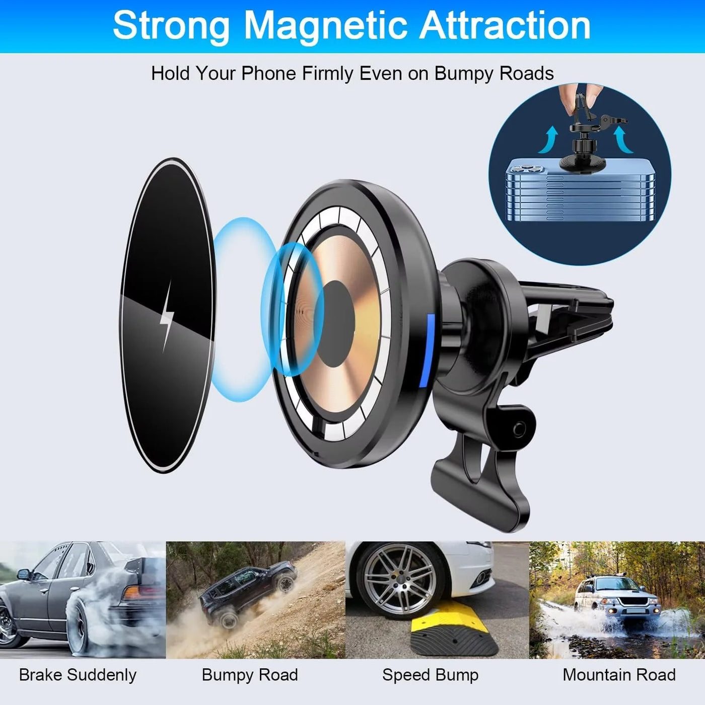 MagPro 15W Car Mount | Premium Magnetic Wireless Fast Charger & Phone Holder
